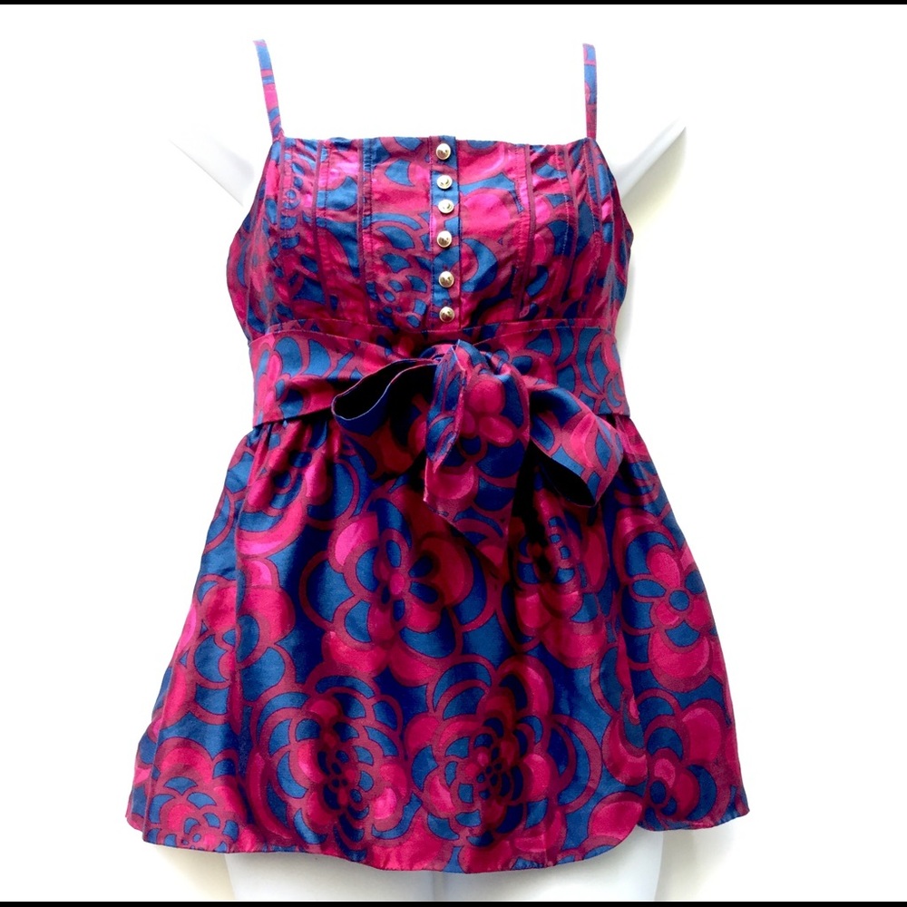 Juicy Couture Blue Burgundy Silk Peplum Top